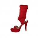 Sandalo da donna con plateau in tessuto elasticizzato rosso tacco 11 - Misure disponibili: 32, 33, 34, 42, 43, 46