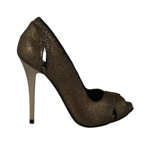 bronze open toe heels