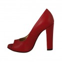 Zapato de salon abierto en punta para mujer con plataforma en piel roja tacon 11 - Tallas disponibles:  31