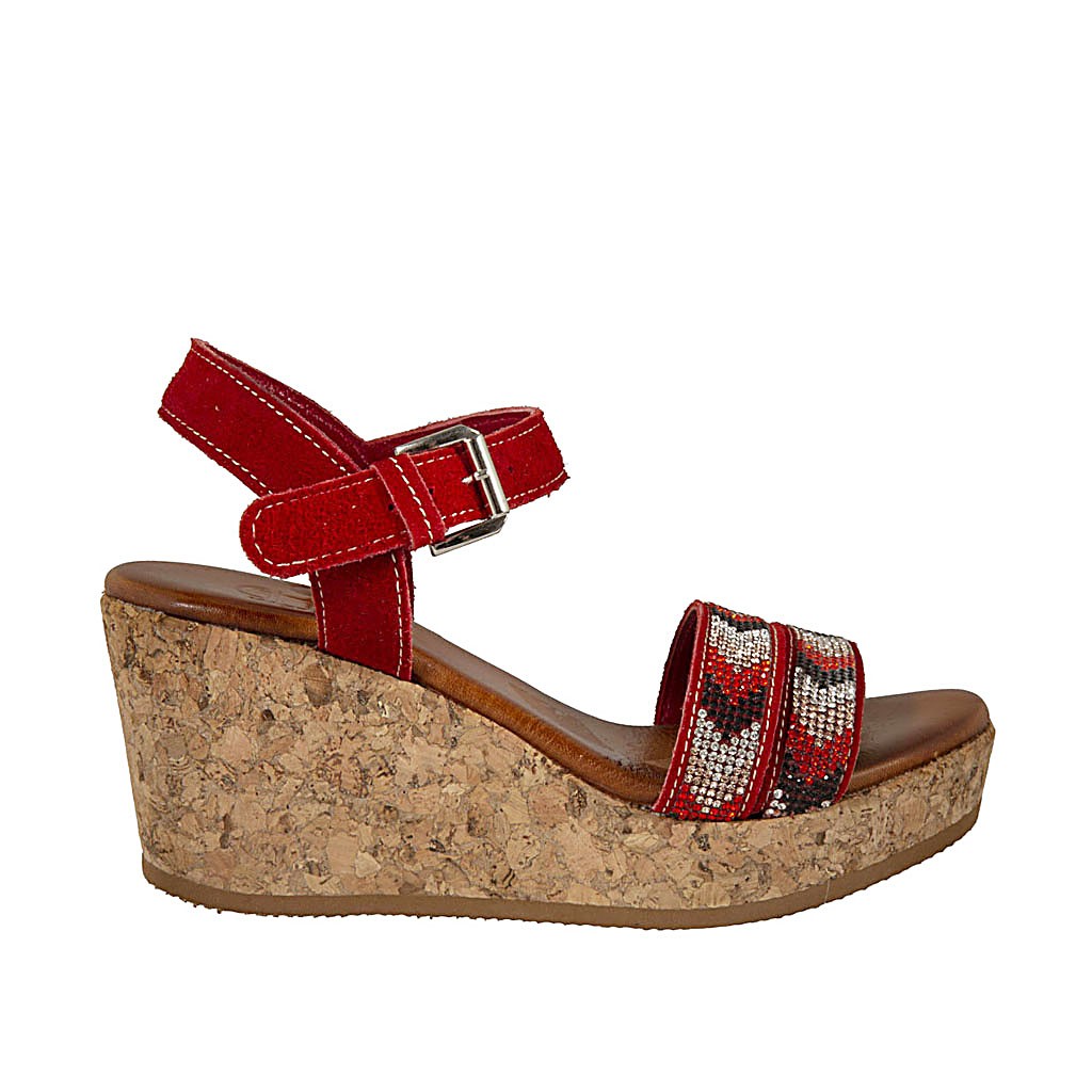 red suede wedge sandals