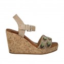 Woman's sandal in beige suede with strap, rhinestones, platform and wedge 9 - Available sizes:  42