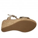 Woman's sandal in beige suede with strap, rhinestones, platform and wedge 9 - Available sizes:  42