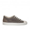 Men's laced sports shoe in grey fabric and taupe and white leather - Available sizes:  38
