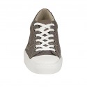 Chaussure sportif à lacets pour hommes en tissu gris et cuir blanc et taupe - Pointures disponibles:  38