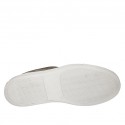 Zapato deportivo con cordones para hombre en tejido gris y piel blanca y gris pardo - Tallas disponibles:  38, 47, 50