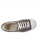 Zapato deportivo con cordones para hombre en tejido gris y piel blanca y gris pardo - Tallas disponibles:  38, 47, 50