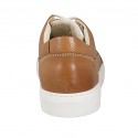 Men's sports shoe with laces in white leather and tan brown pierced leather - Available sizes:  37, 47