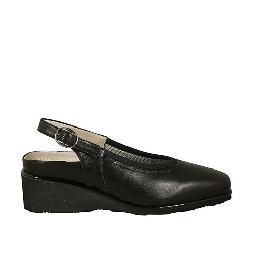 Woman's slingback pump with removable insole in black leather wedge heel 4 - Available sizes:  33, 34