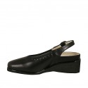 Chaussure ouverte à l'arrière pour femmes avec semelle interieur amovible en cuir noir talon compensé 4 - Pointures disponibles:  33