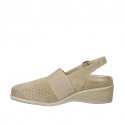 Woman's slingback pump with elastic band and removable insole in beige suede and pierced suede wedge heel 4 - Available sizes:  42