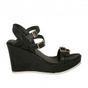 Woman's platform sandal with adjustable straps and buckles in black leather wedge 8 - Available sizes:  42