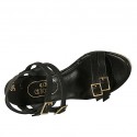 Sandalia para mujer con plataforma, hebillas y cinturones ajustables en piel negra cuña 8 - Tallas disponibles:  42