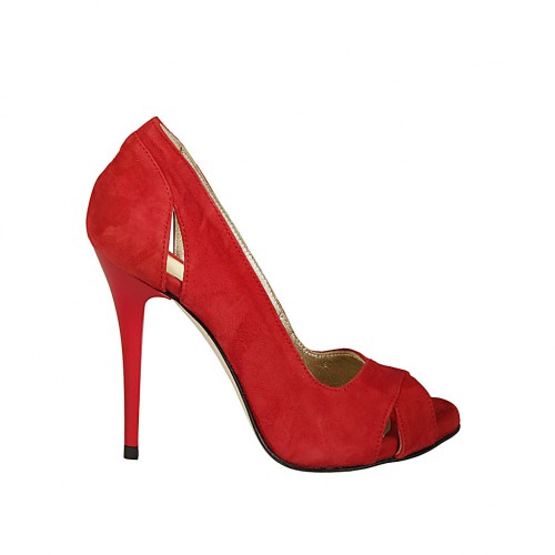 red suede platform heels