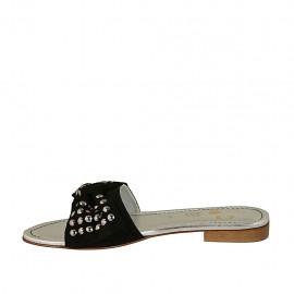 Sabot aperto da donna con fiocco e borchie in camoscio nero tacco 2 - Misure disponibili: 42 2