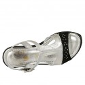 Sandalo da donna in camoscio forato nero e pelle laminata argento con cinturino zeppa 9 - Misure disponibili: 31, 42, 43, 44, 45