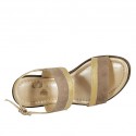 Sandalo da donna in camoscio taupe e laminato oro zeppa 9 - Misure disponibili: 42