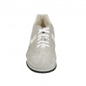 Men's laced casual shoe in grey suede and pierced suede and white leather - Available sizes:  46