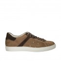 Men's laced casual shoe in brown and hazelnut suede - Available sizes:  46