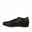 Men's laced casual shoe in black and grey leather and fabric - Available sizes:  46
