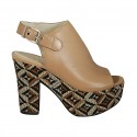 Woman's highfronted sandal with multicolored optical platform in beige leather heel 10 - Available sizes:  42