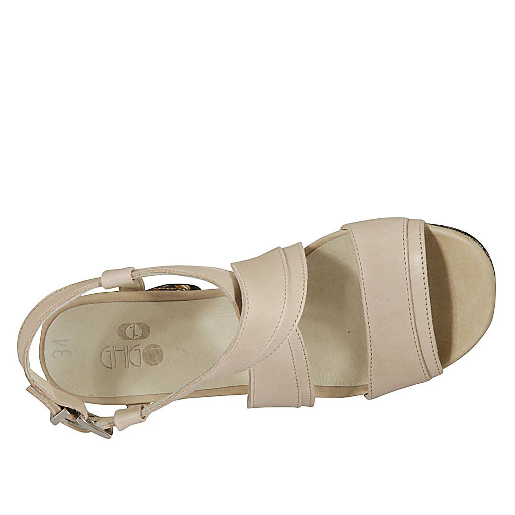 Woman's sandal with multicolored optical platform in nude leather heel 10