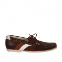 Mocassin sportif pour hommes avec lacets en cuir marron, cognac et blanc - Pointures disponibles:  47