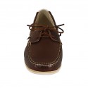 Mocassin sportif pour hommes avec lacets en cuir marron, cognac et blanc - Pointures disponibles:  47
