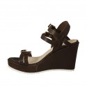 Woman's platform sandal with adjustable straps and buckles in brown leather wedge 8 - Available sizes:  42