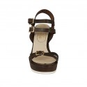Sandale pour femmes avec plateforme, boucles et courroies réglables en cuir marron talon compensé 8 - Pointures disponibles:  42
