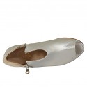 Woman's open shoe with zippers in silver laminated leather heel 1 - Available sizes:  42