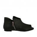 Woman's open shoe with zippers in black leather heel 1 - Available sizes:  33, 34