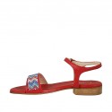 Sandalo da donna in pelle laminata rosso con cinturino e strass tacco 2 - Misure disponibili: 32, 33, 34, 42, 43, 46