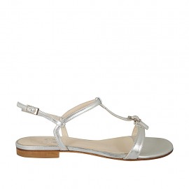 Sandale pour femmes avec boucle en cuir lamé argent talon 1 - Pointures disponibles: 32