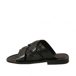 Chanclas para hombres en piel y piel estampada negra - Tallas disponibles:  36, 37, 38, 46, 47 2