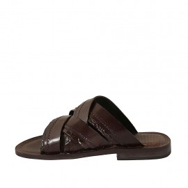 Chanclas para hombres en piel y piel estampada marron oscuro - Tallas disponibles:  37, 38, 46, 47, 48, 49, 50 2