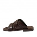 Men's slipper in dark brown leather and printed leather - Available sizes:  37, 38, 46, 47, 48, 49, 50