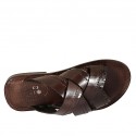 Men's slipper in dark brown leather and printed leather - Available sizes:  37, 38, 46, 47, 48, 49, 50