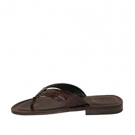 Chanclas de dedo para hombres en piel y piel estampada marron oscuro - Tallas disponibles:  37, 38, 47 2
