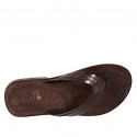 Men's flip-flop slipper in dark brown leather and printed leather - Available sizes:  37, 38, 47, 49