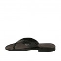 Men's flip-flop slipper in black leather and printed leather - Available sizes:  36, 37, 38, 47, 48, 49