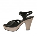 Woman's platform sandal with strap in black leather and beige suede heel 9 - Available sizes:  42