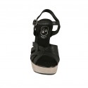 Woman's platform sandal with strap in black leather and beige suede heel 9 - Available sizes:  42