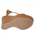 Sandalia para mujer en piel color cuero con cinturon, plataforma y cuña 12 - Tallas disponibles:  42