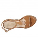 Woman's sandal in tan brown leather with strap, platform and wedge heel 12 - Available sizes:  42
