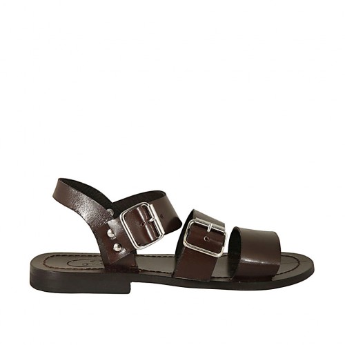 Men's sandal with buckles in dark brown leather - Available sizes:  36, 37, 47