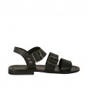 Men's sandal with buckles in black leather  - Available sizes:  36, 37, 47