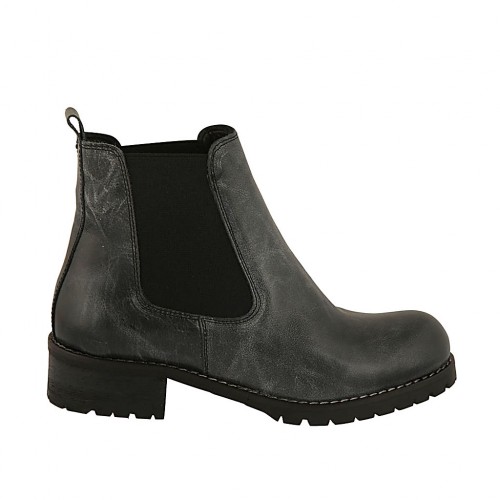 Botines para mujer con elasticos en piel negra con efecto marmolado tacon 3