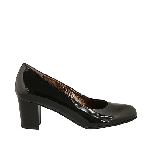 black leather pumps block heel