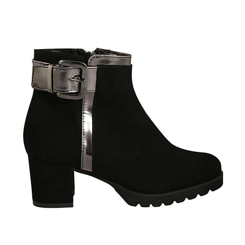 black leather buckle ankle boots