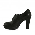 Chaussure à lacets pour femmes en cuir noir avec plateforme talon 9 - Pointures disponibles:  42